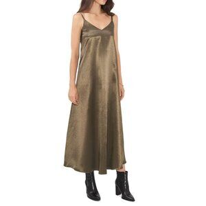 Vince Camuto Y2K Midi Slip Dress Light Olive Sleeveless Satin Minimalist NWT